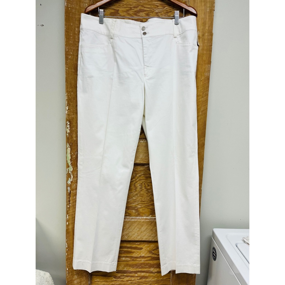 Chaps Pants 16 White Cotton Blend Straight Leg Trousers Casual Stretch Preppy